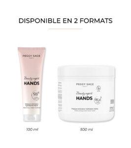 Two Peggy Sage hands moisturizing masks: 100 ml tube on the left and a 500 ml jar on the right.