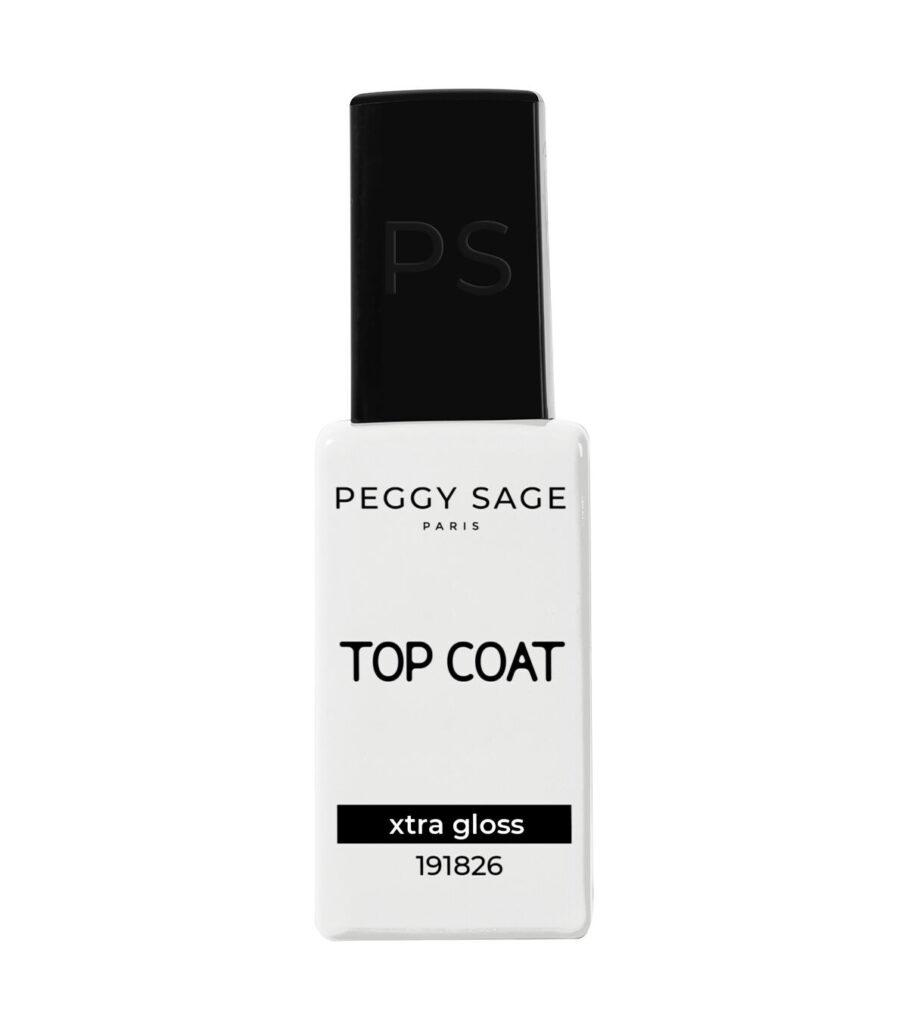 Peggy Sage Paris top coat bottle with black cap and 'TOP COAT' label, extra gloss finish, 191826.