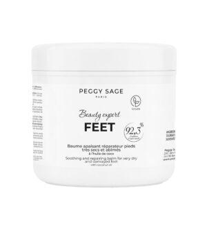 551346 | ATE Bordeaux White jar of Peggy Sage Feet beauty balm for very dry feet with coconut oil, labeled 'Soothing and repairing balm for very dry and damaged feet'