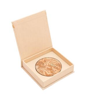 822610 | ATE Bordeaux Round marble-patterned compact powder in a beige case inside an open cream-colored box (cosmetics product)